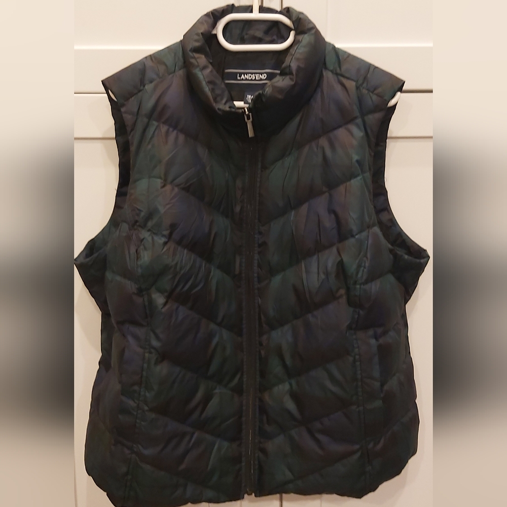 Lands End plaid puffer down vest